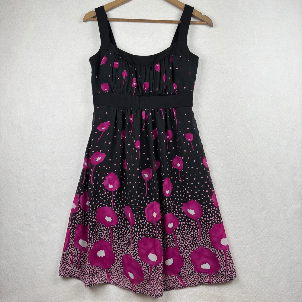 SL Fashions‎ Dress Womens 6 Fit Flare Floral Pleated Bodice Retro